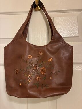 Brown Floral Embroidered Shoulder Bag
